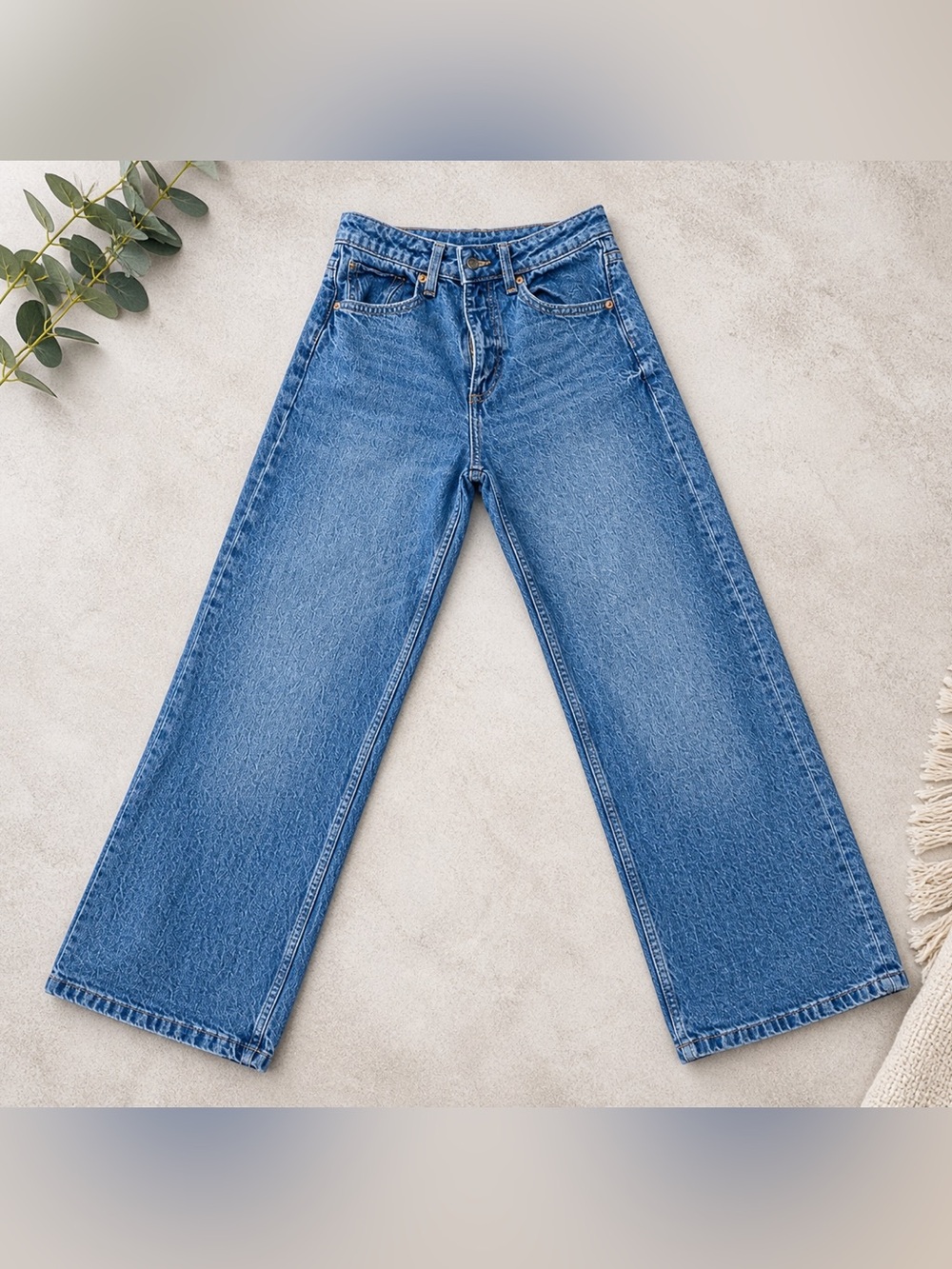 H&M Girls 12Y Wide Leg High Waist Blue Denim Jeans Youth Trendy Casual